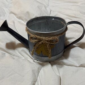 Rustic Metal Watering Can with Leaf Accent Flower Pot Cute for gifting